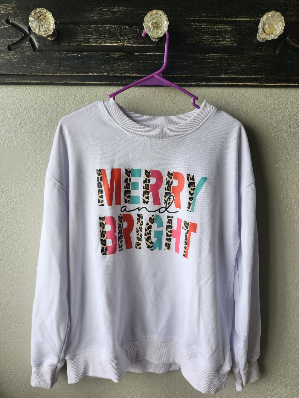 Merry and Bright Graphic Sweatshirt - Multi Leopard Print Letters
